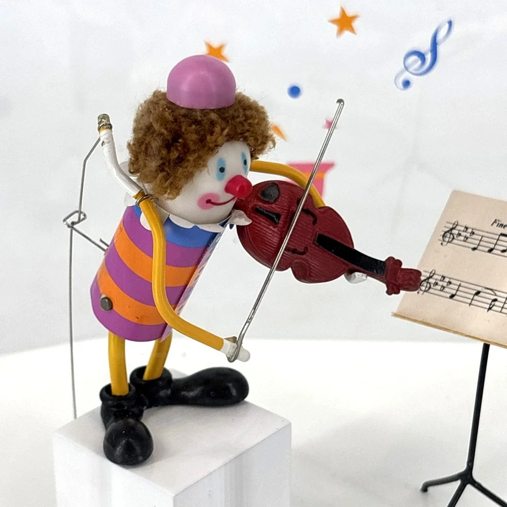 Vintage Jeco Clown Playing Violin Clock Japan Working Acrylic Case 60s 70s READ!